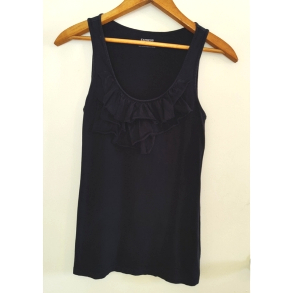 Vintage Express Elegant Black Ruffle Tank Top